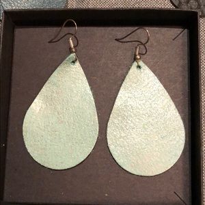 NWOT Shimmery Pale Blue Leather Earrings